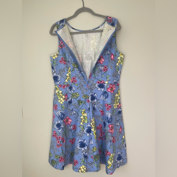 Talbots Fit and Flare Floral Blue Yellow Pink Sleeveless Womens Dress Size 14p - Picture 6 of 7